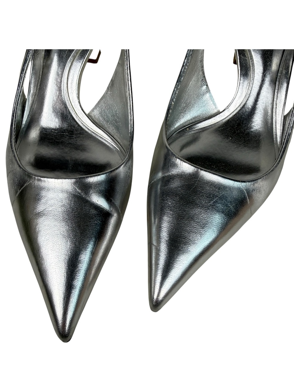 Zara Silver Slingback Pointed Toe Mules - Picture 3 of 7